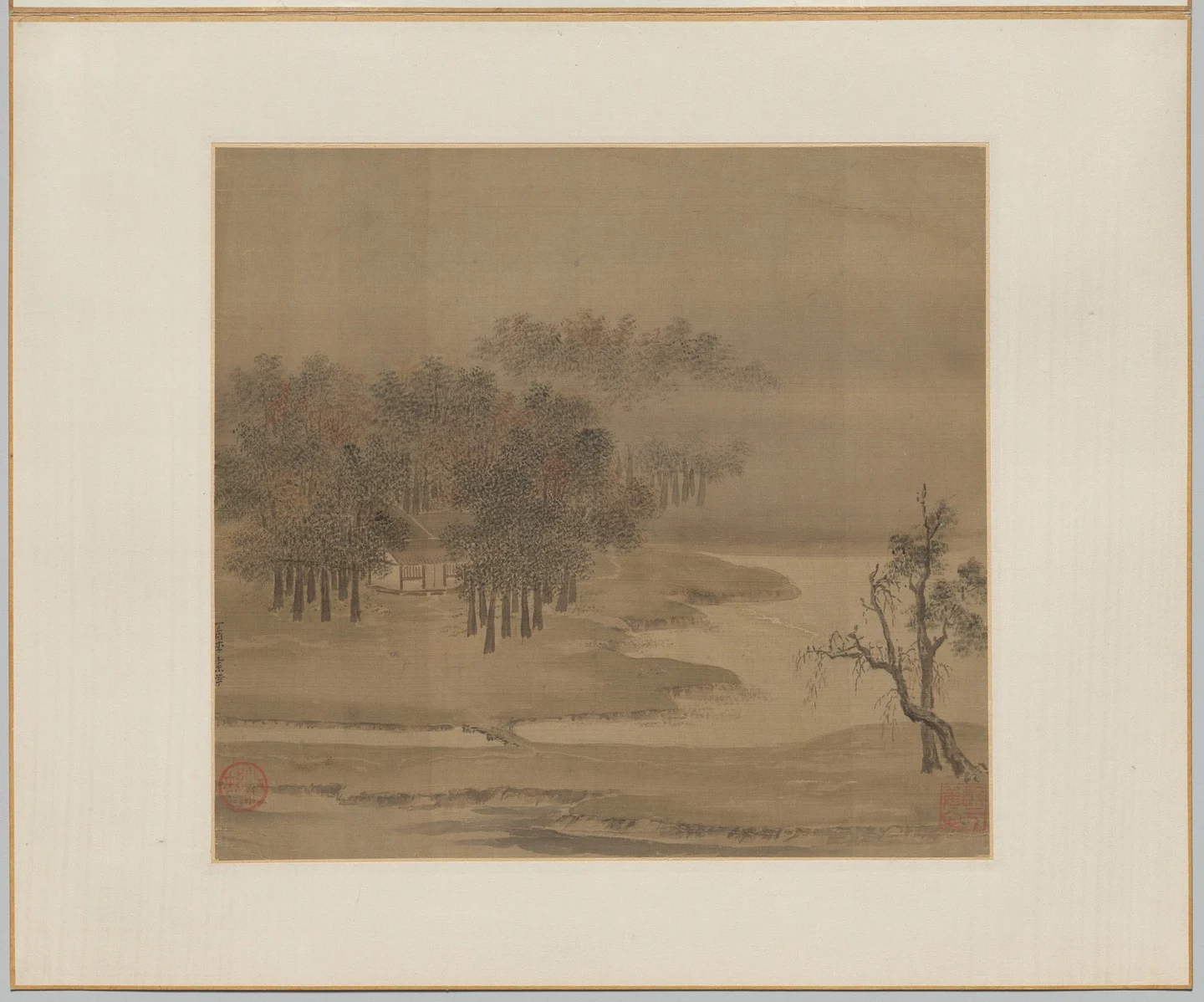 Cottages in a Misty Grove in Autumn — Li Anzhong