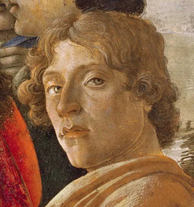 Sandro Botticelli. Possible self-portrait, detail of Adoration of the Magi, 1470–1475.