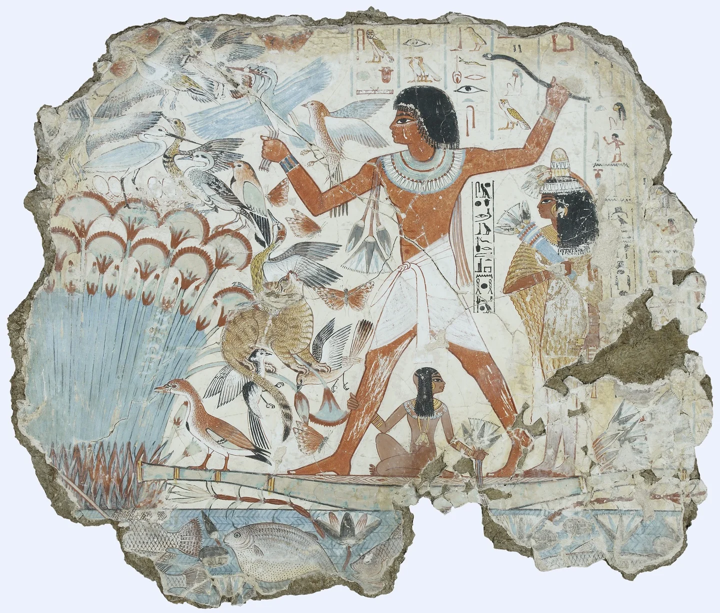 Nebamun Fowling in the Marshes — original tomb-painting fragment — Unidentified Egyptian painters