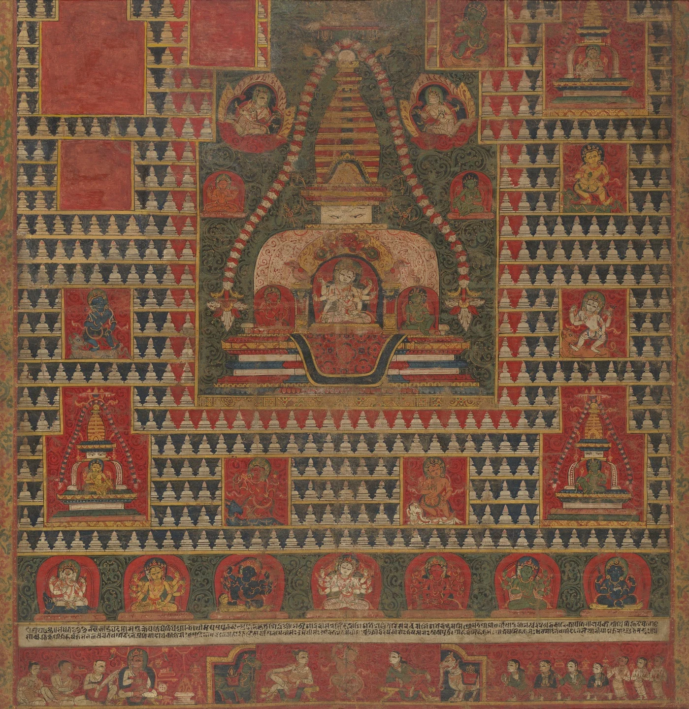 Ushnishavijaya Within a Chaitya, Commemorating the Laksha Chaitya Vrata (Thousand Chaitya Ritual), with Dated Inscription — Unidentified Newari painter