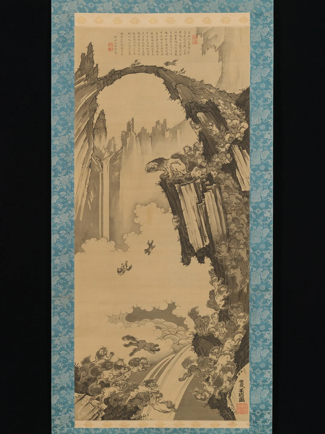 Lions at the Stone Bridge of Mount Tiantai — Soga Shōhaku