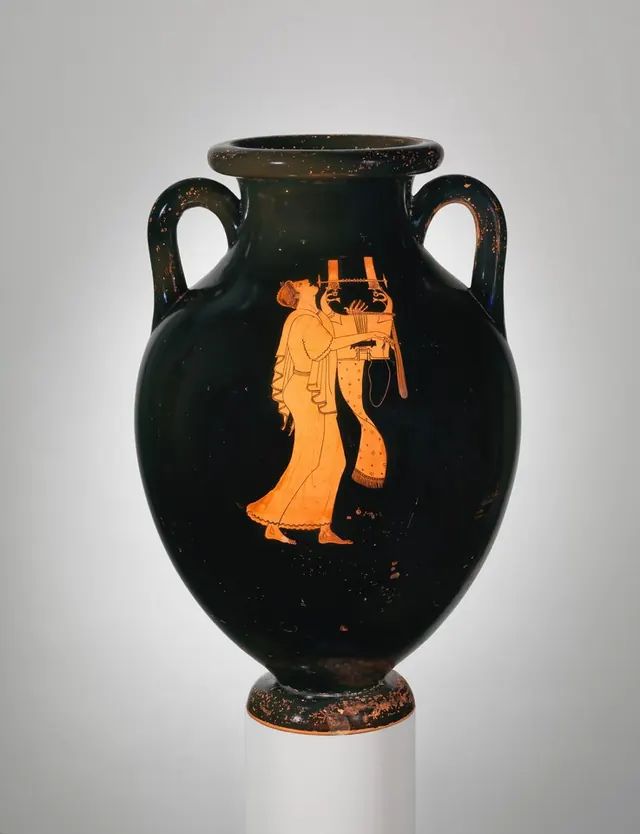 Terracotta amphora (jar) — Attributed to Berlin Painter