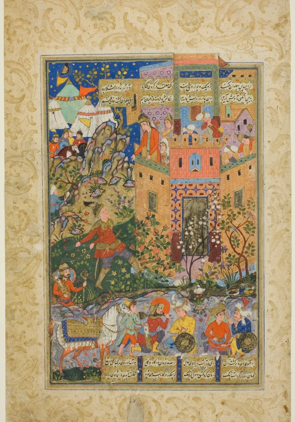 Zal Climbing to Rudaba, page from a copy of the Shahnama of Firdausi — Unidentified Iranian painters