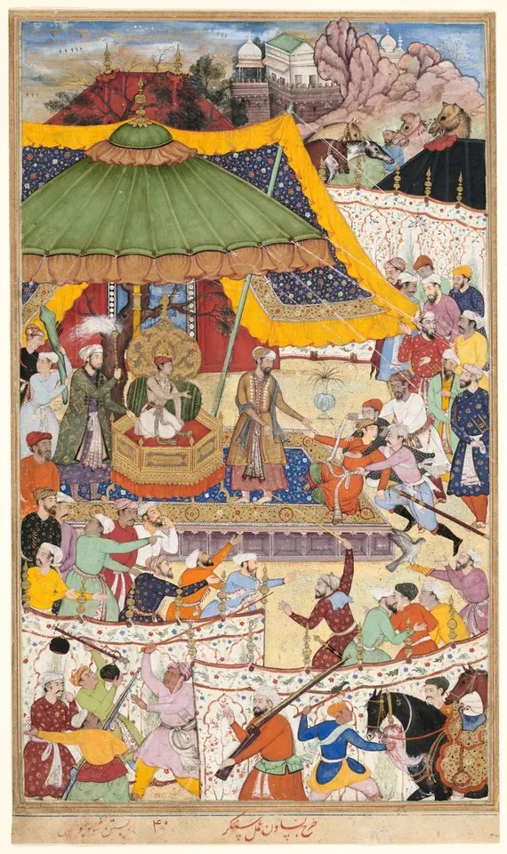Detail of «The Young Emperor Akbar Arrests the Insolent Shah Abu’l-Maali, Page from a Manuscript of the Akbarnama»