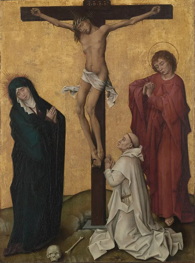 The Crucifixion with a Carthusian Monk — Workshop of Rogier van der Weyden