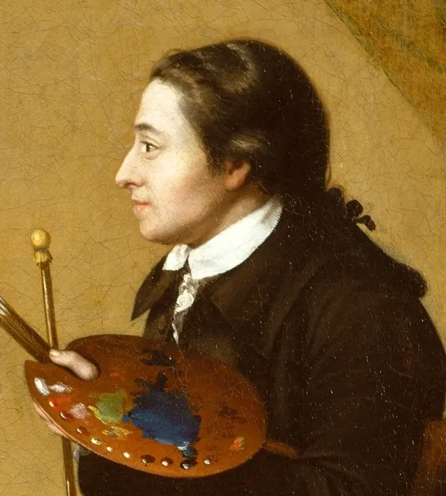 Self-portrait in The American School, 1765. Detail.