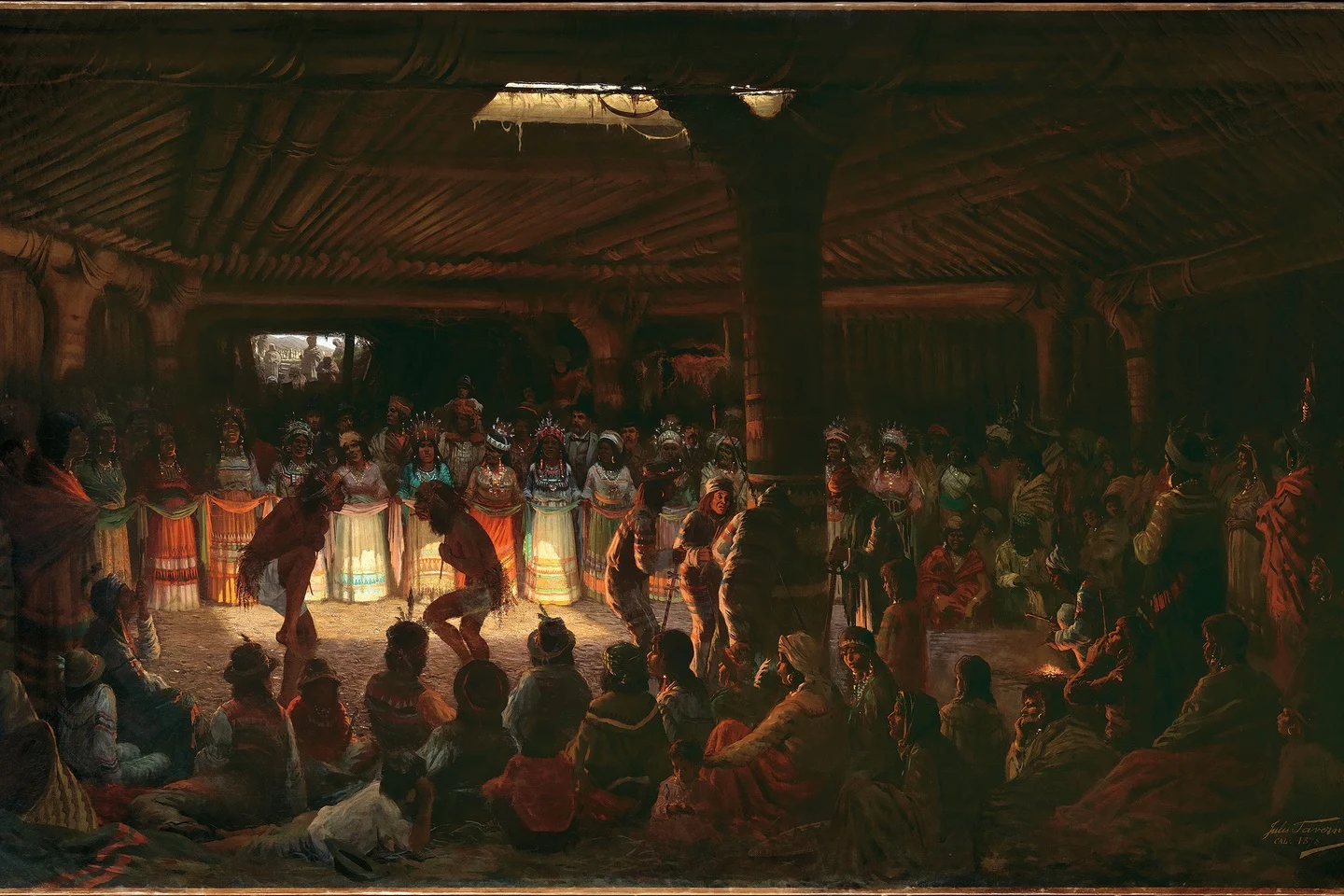 Dance in a Subterranean Roundhouse at Clear Lake, California — Jules Tavernier