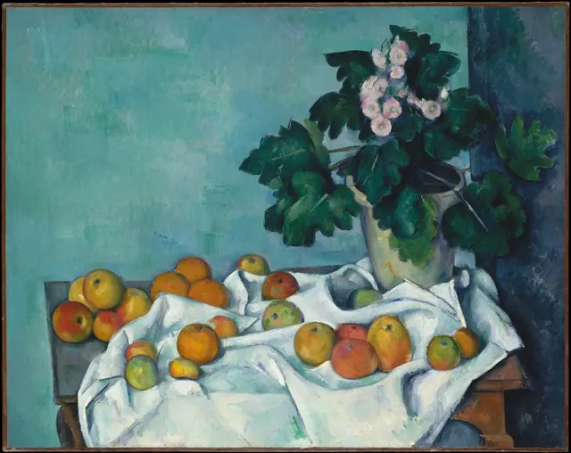 Still Life with Apples and a Pot of Primroses — Paul Cezanne