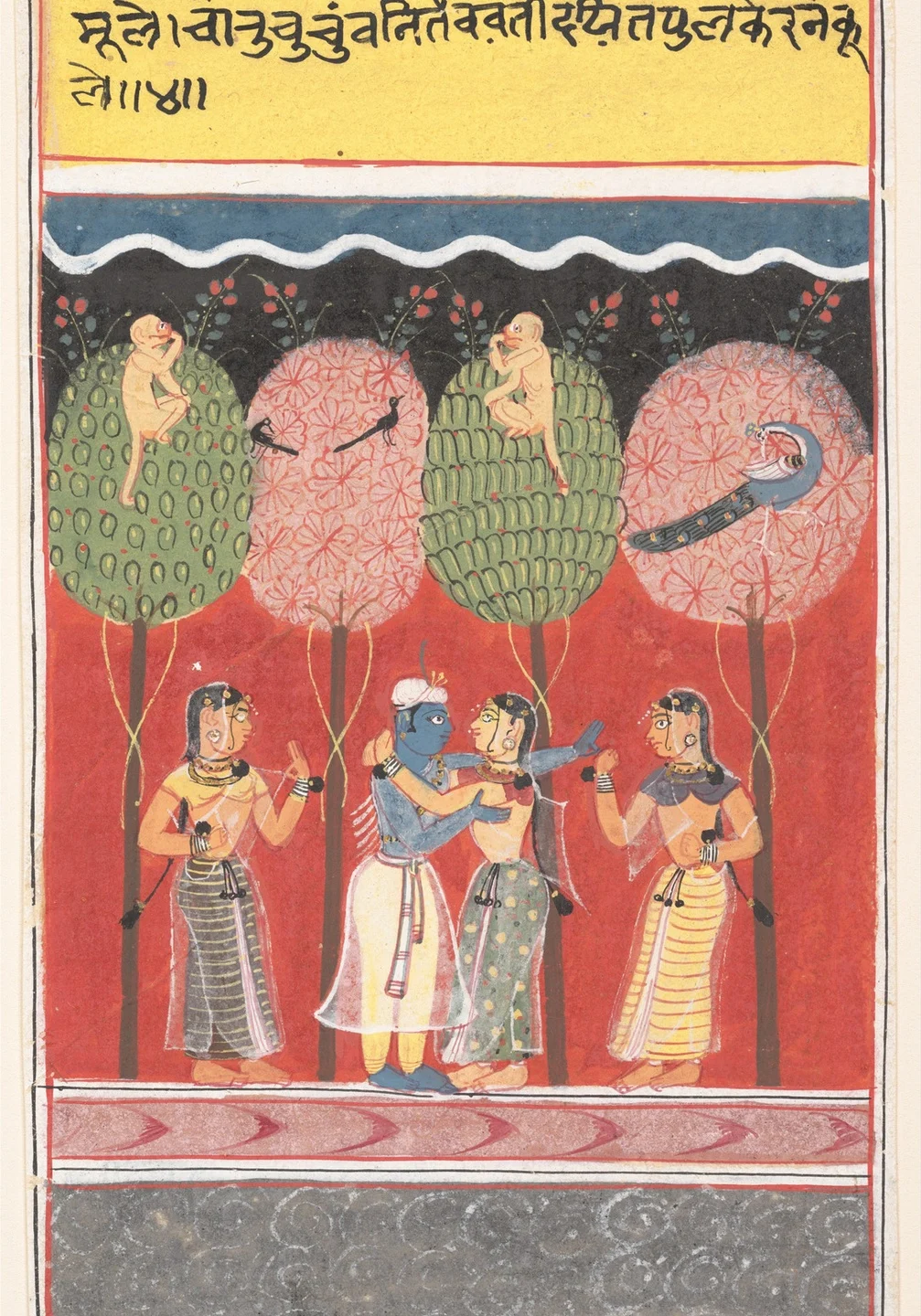 Krishna Revels with the Gopis: Page from a Dispersed Gita Govinda (Song of the Cowherds) — Unidentified Malwa painter