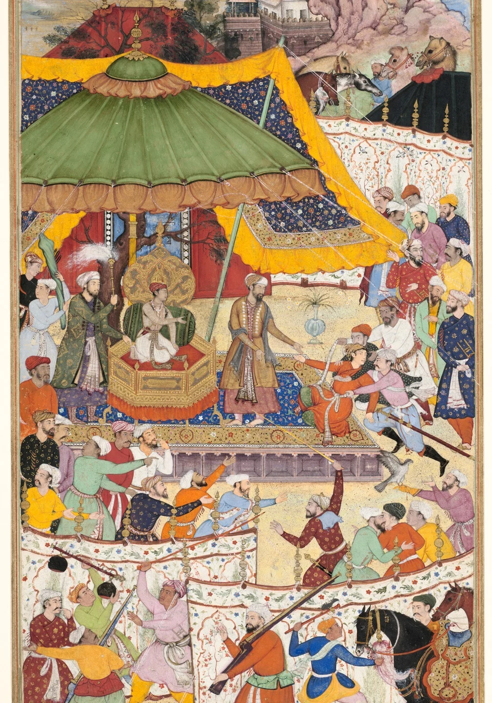 The Young Emperor Akbar Arrests the Insolent Shah Abu’l-Maali, Page from a Manuscript of the Akbarnama — Designed by Basawan, painted by Shankar