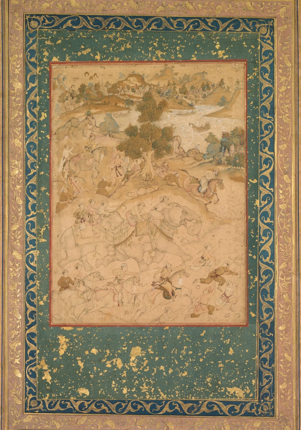 Akbar Supervising the Capture of Wild Elephants — Farukh Chela, Govardhan or Dhanraj; attribution debated