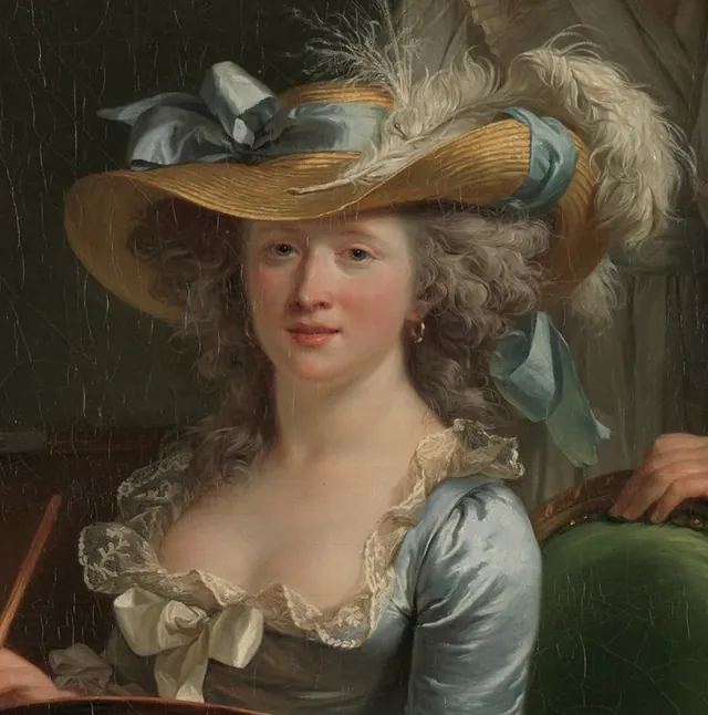 Автопортрет с двумя ученицами, 1785. Фрагмент.
