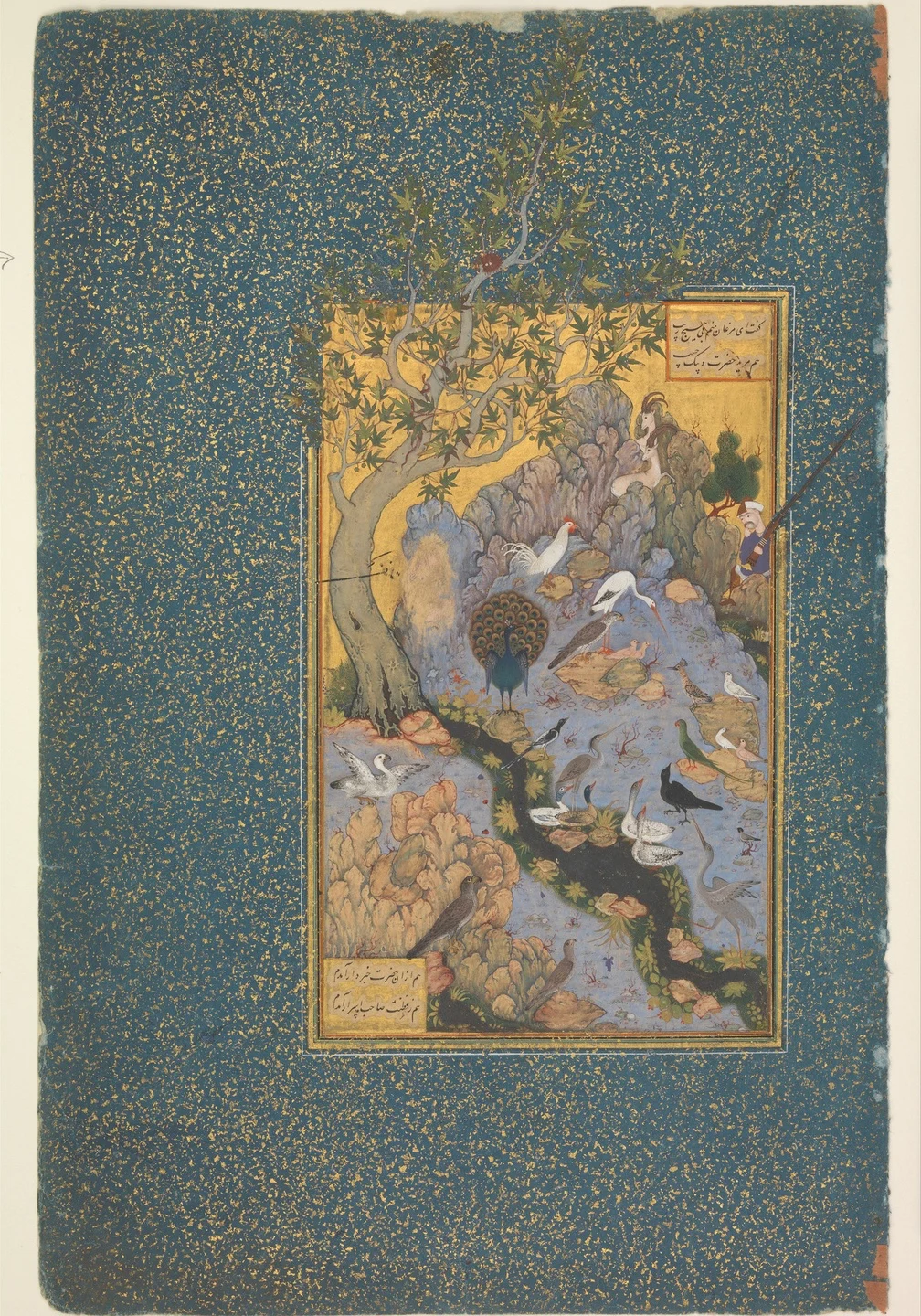 "The Concourse of the Birds", Folio 11r from a Mantiq al-Tayr (Language of the Birds) — Painting by Habiballah of Sava