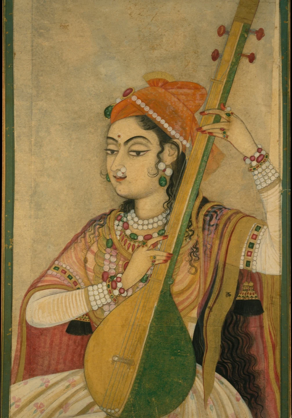 A Lady Playing the Tanpura — Unidentified Kishangarh painter